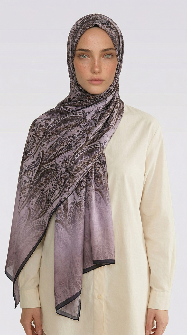 Karaca EşarpCOTTON ŞAL ALMERA DESENLİ COTTON ŞAL - SİYAH / LİLA 