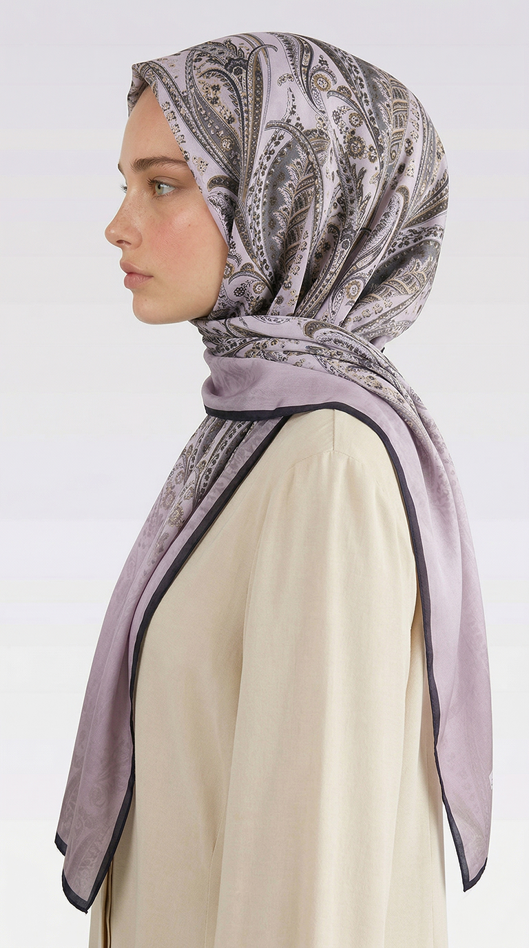 Karaca EşarpCOTTON ŞAL ALMERA DESENLİ COTTON ŞAL - SİYAH / LİLA 
