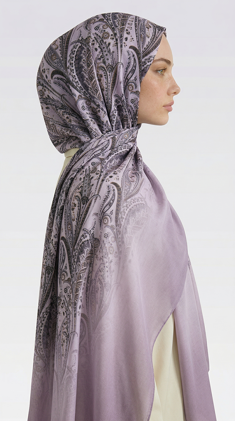 Karaca EşarpCOTTON ŞAL ALMERA DESENLİ COTTON ŞAL - SİYAH / LİLA 