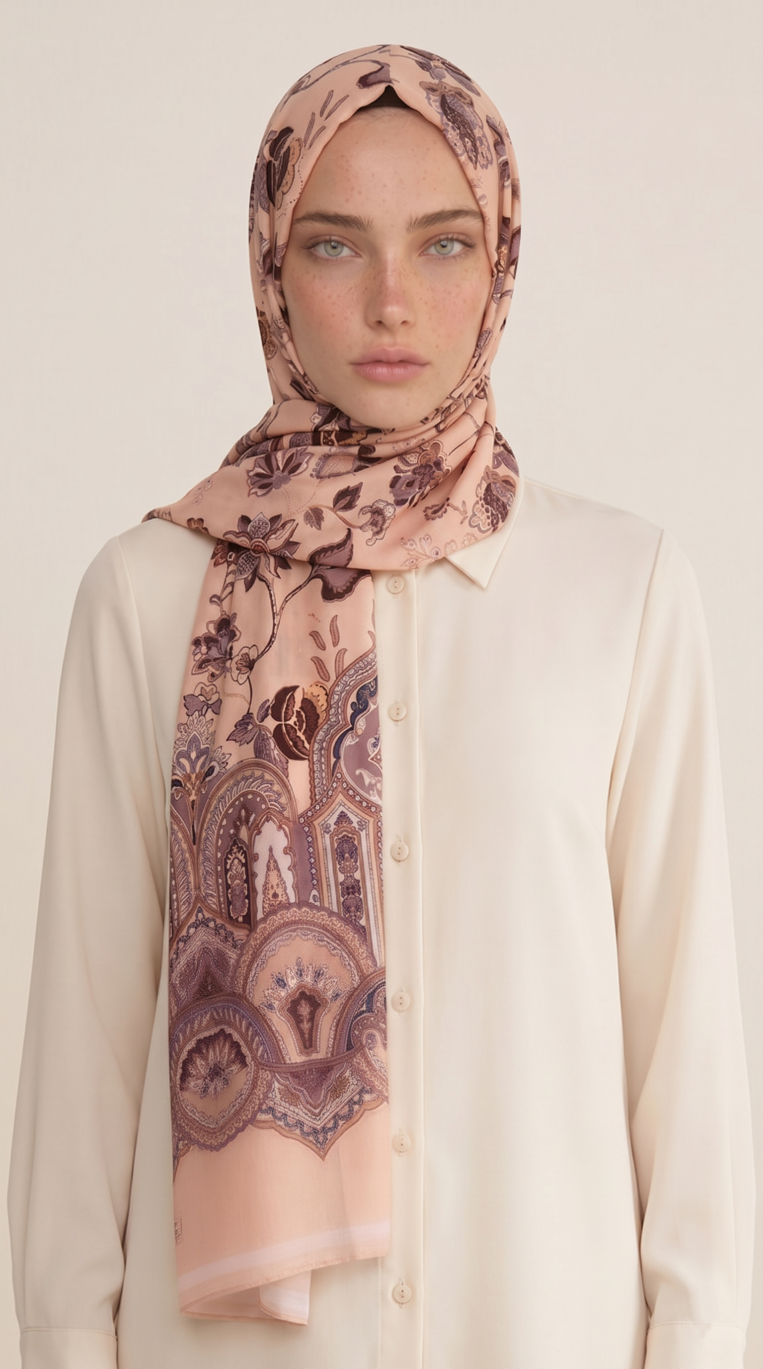 Karaca EşarpCOTTON ŞAL ALYA ETNİK DESENLİ COTTON ŞAL - KAHVERENGİ / SOMON