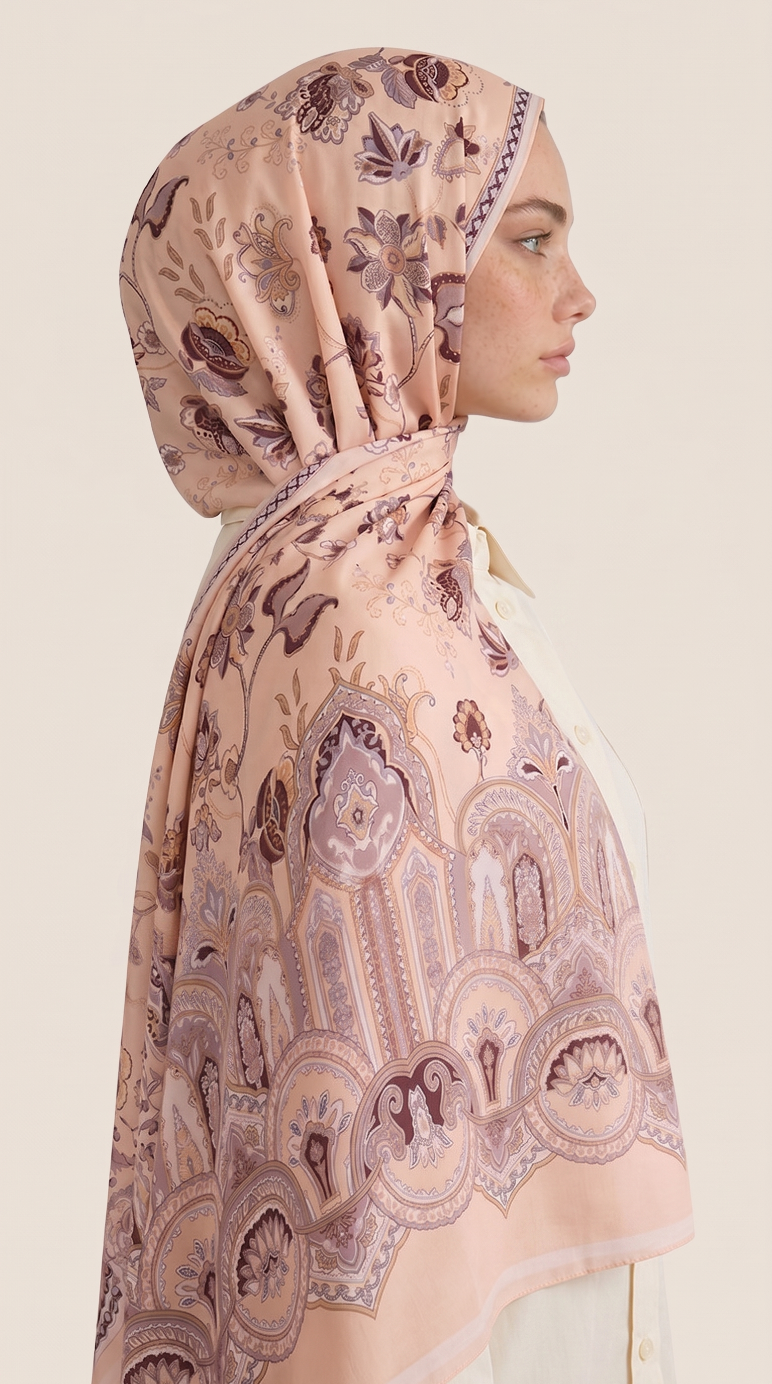 Karaca EşarpCOTTON ŞAL ALYA ETNİK DESENLİ COTTON ŞAL - KAHVERENGİ / SOMON