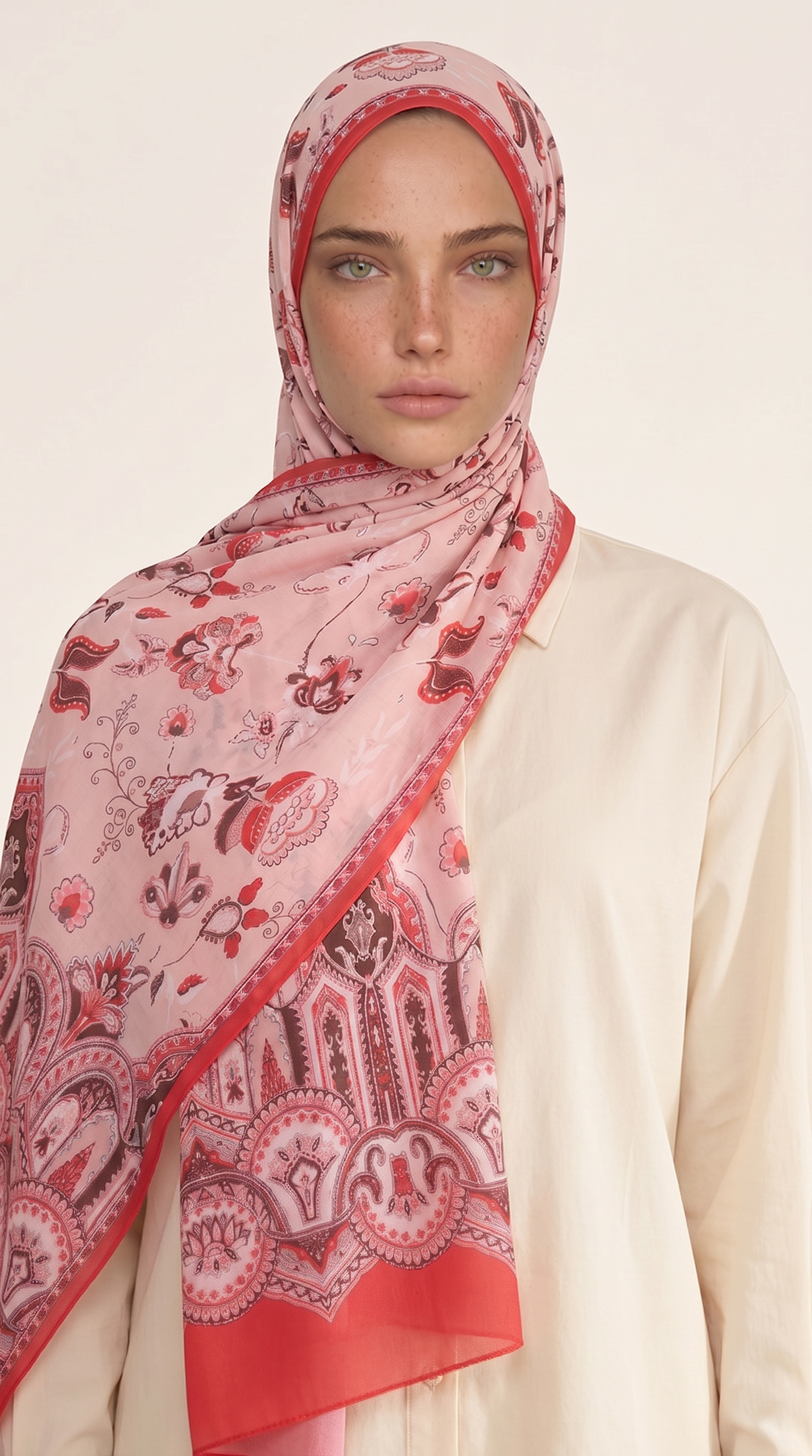 Karaca EşarpCOTTON ŞAL ALYA ETNİK DESENLİ COTTON ŞAL - KIRMIZI / KREM 