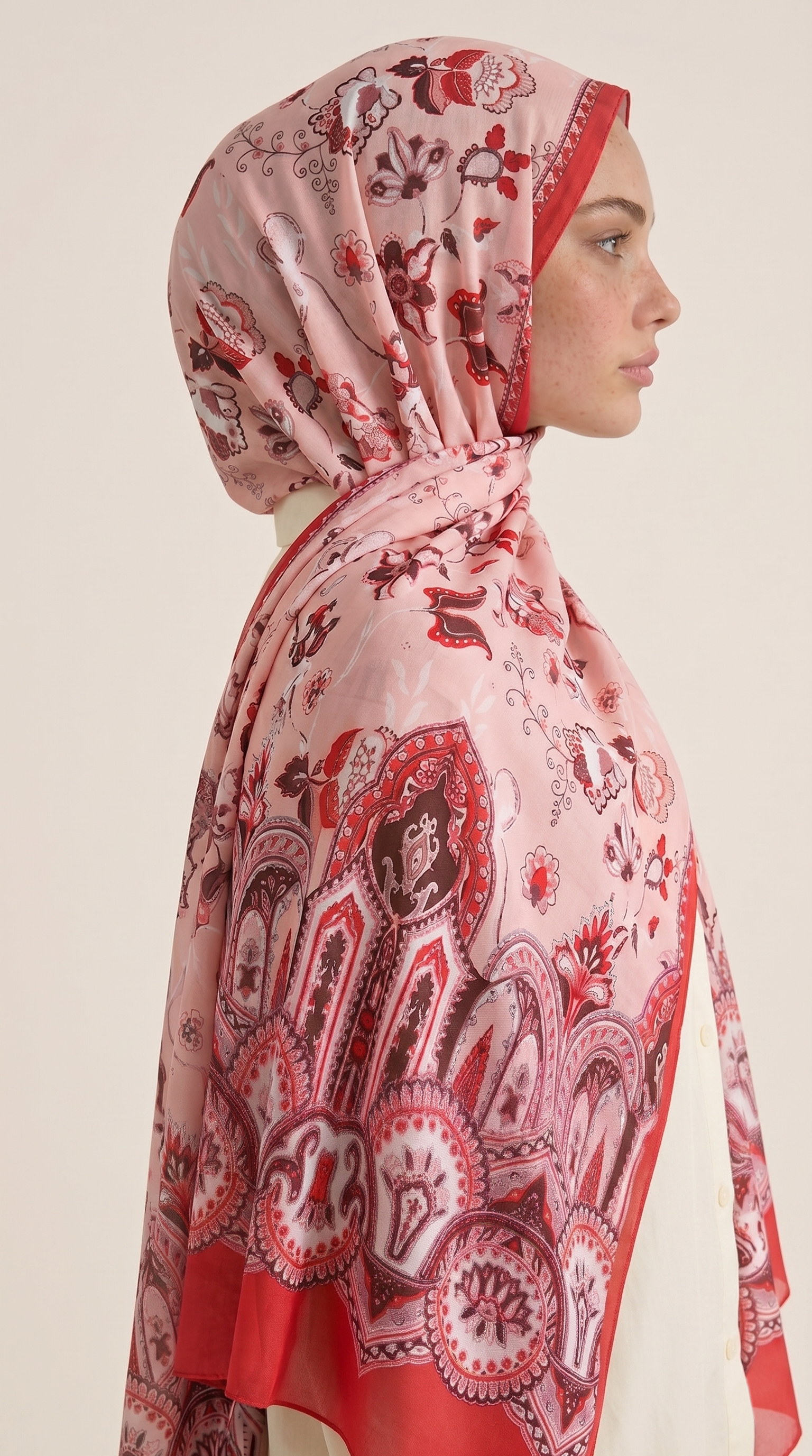 Karaca EşarpCOTTON ŞAL ALYA ETNİK DESENLİ COTTON ŞAL - KIRMIZI / KREM 