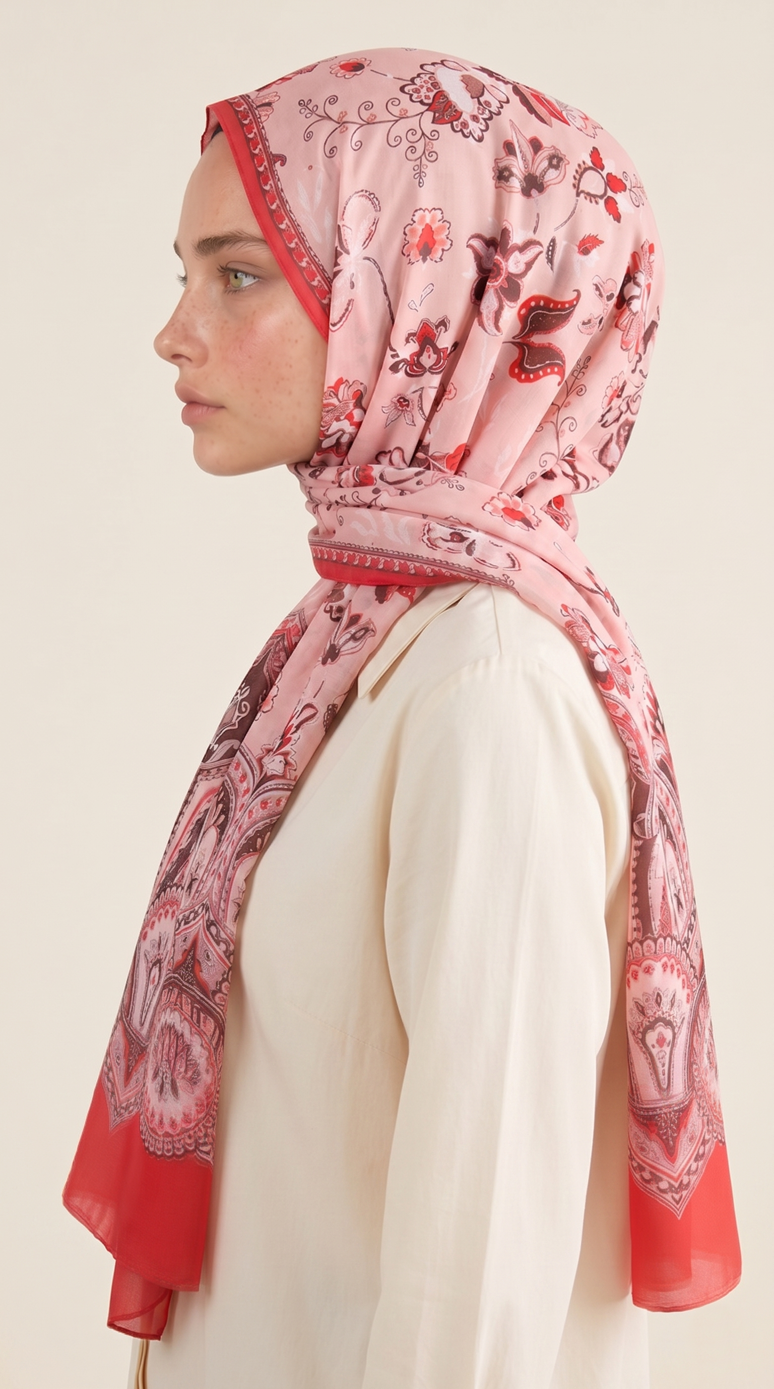 Karaca EşarpCOTTON ŞAL ALYA ETNİK DESENLİ COTTON ŞAL - KIRMIZI / KREM 