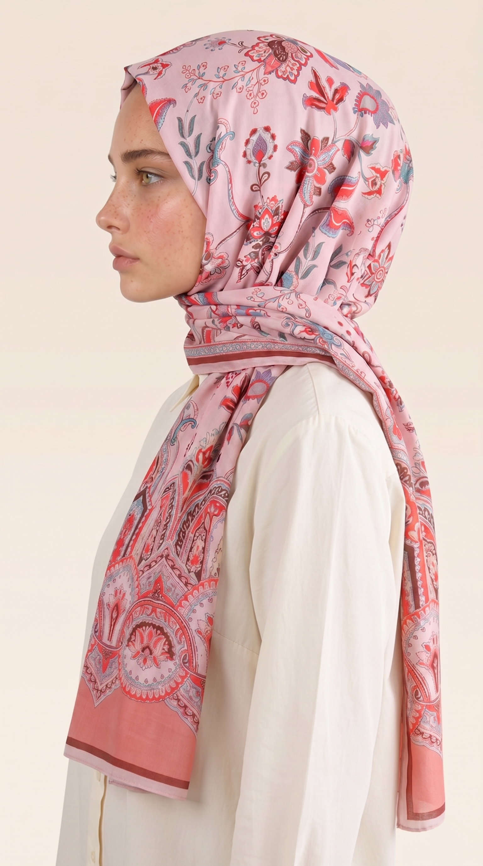 Karaca EşarpCOTTON ŞAL ALYA ETNİK DESENLİ COTTON ŞAL - KIRMIZI / SOMON