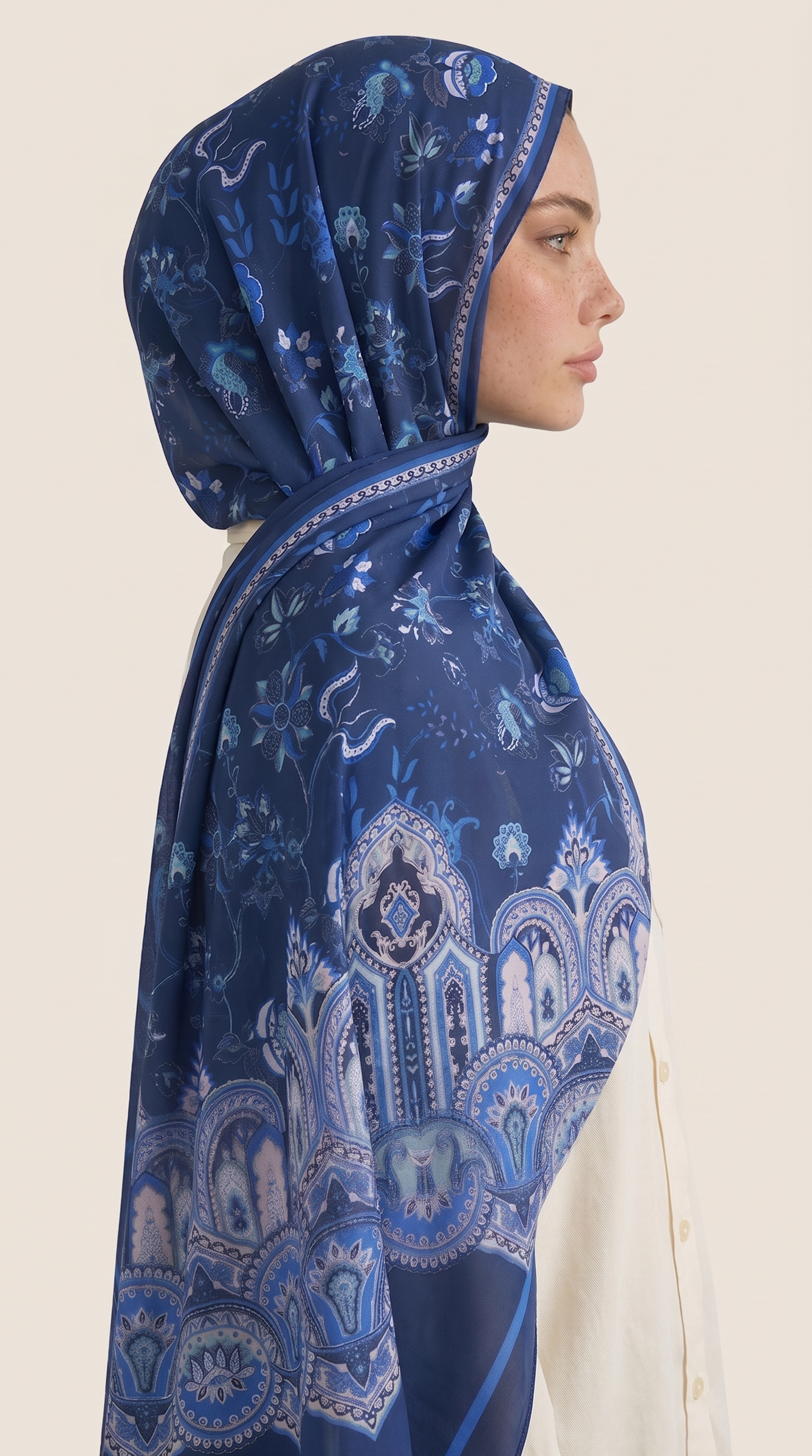 Karaca EşarpCOTTON ŞAL ALYA ETNİK DESENLİ COTTON ŞAL - LACİVERT / 