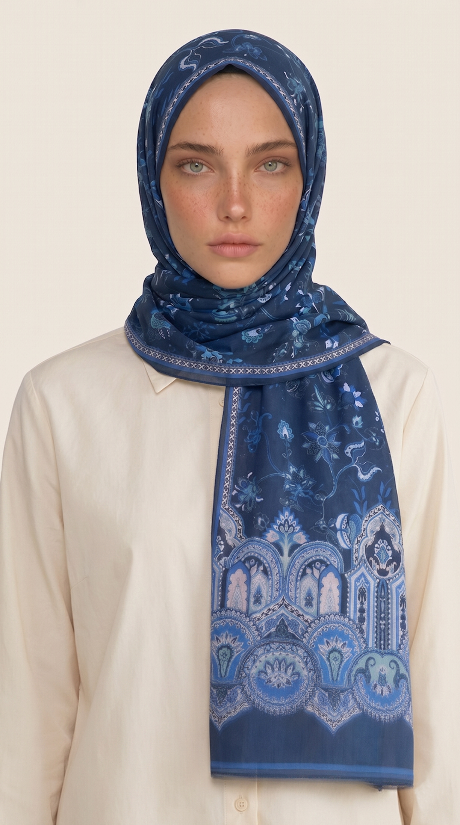 Karaca EşarpCOTTON ŞAL ALYA ETNİK DESENLİ COTTON ŞAL - LACİVERT / 