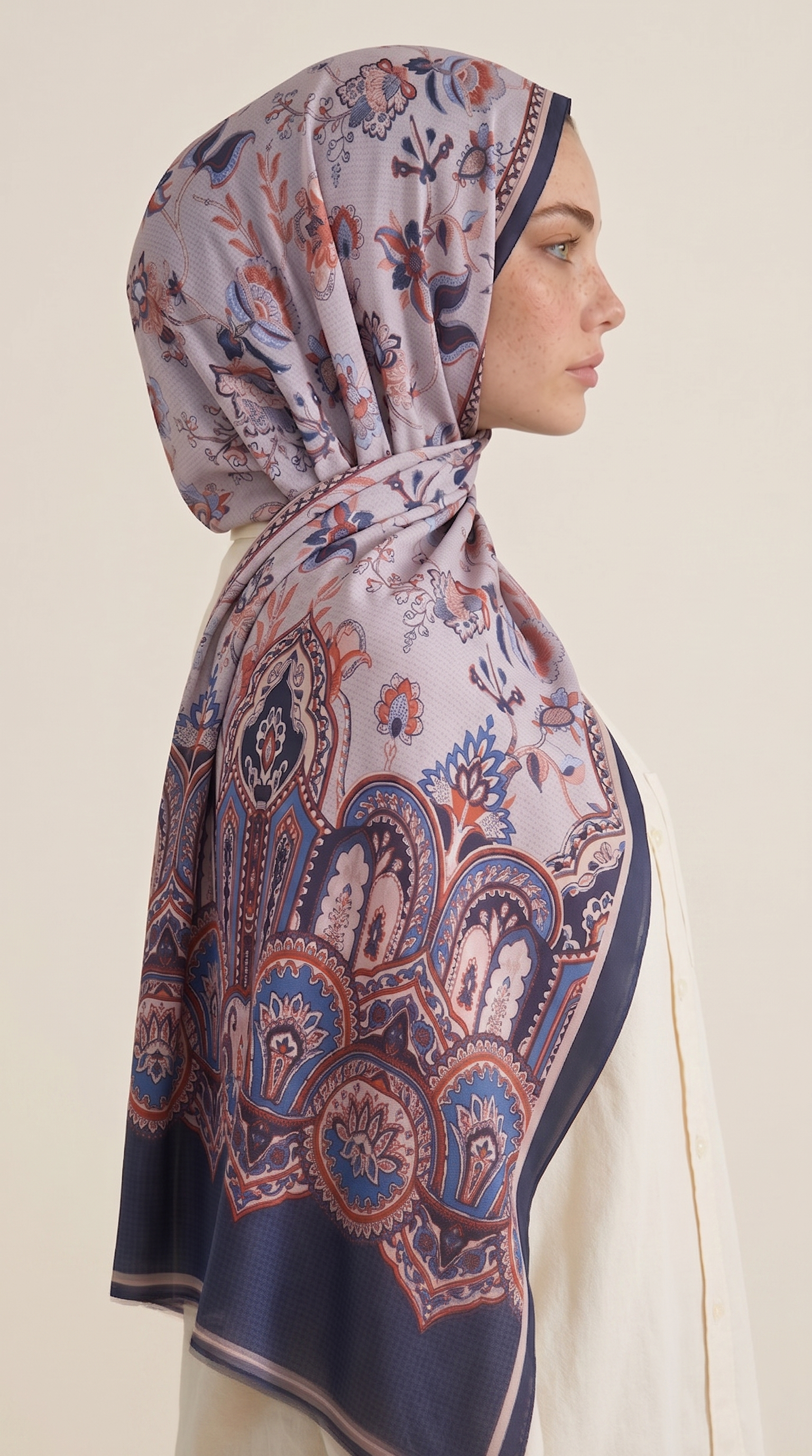 Karaca EşarpCOTTON ŞAL ALYA ETNİK DESENLİ COTTON ŞAL - LACİVERT / GRİ 