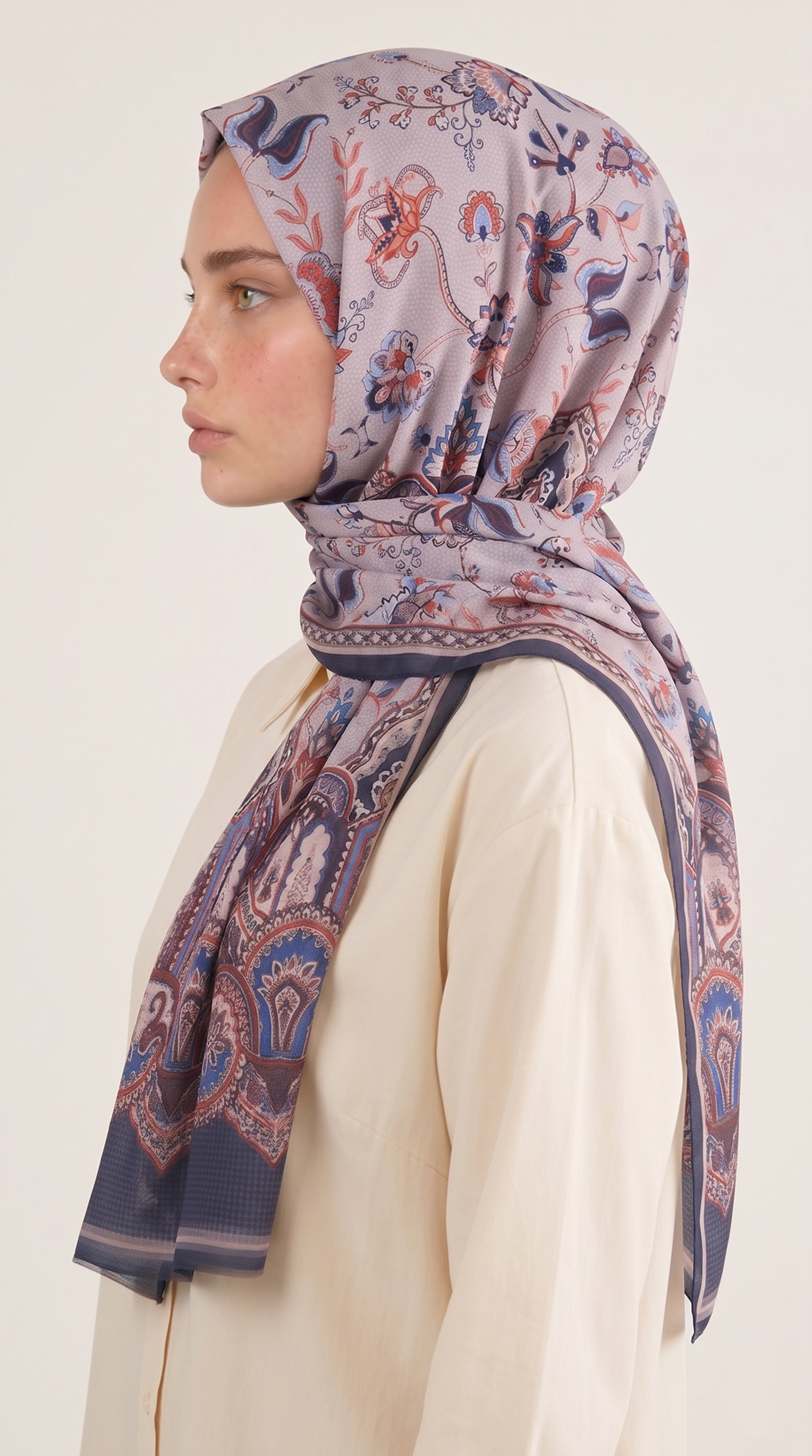 Karaca EşarpCOTTON ŞAL ALYA ETNİK DESENLİ COTTON ŞAL - LACİVERT / GRİ 