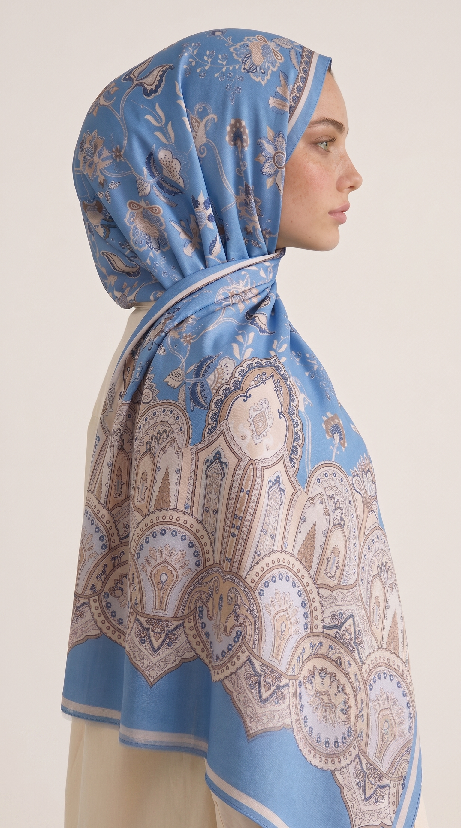 Karaca EşarpCOTTON LİNE EŞARPALYA ETNİK DESENLİ COTTON ŞAL - MAVİ / KREM 