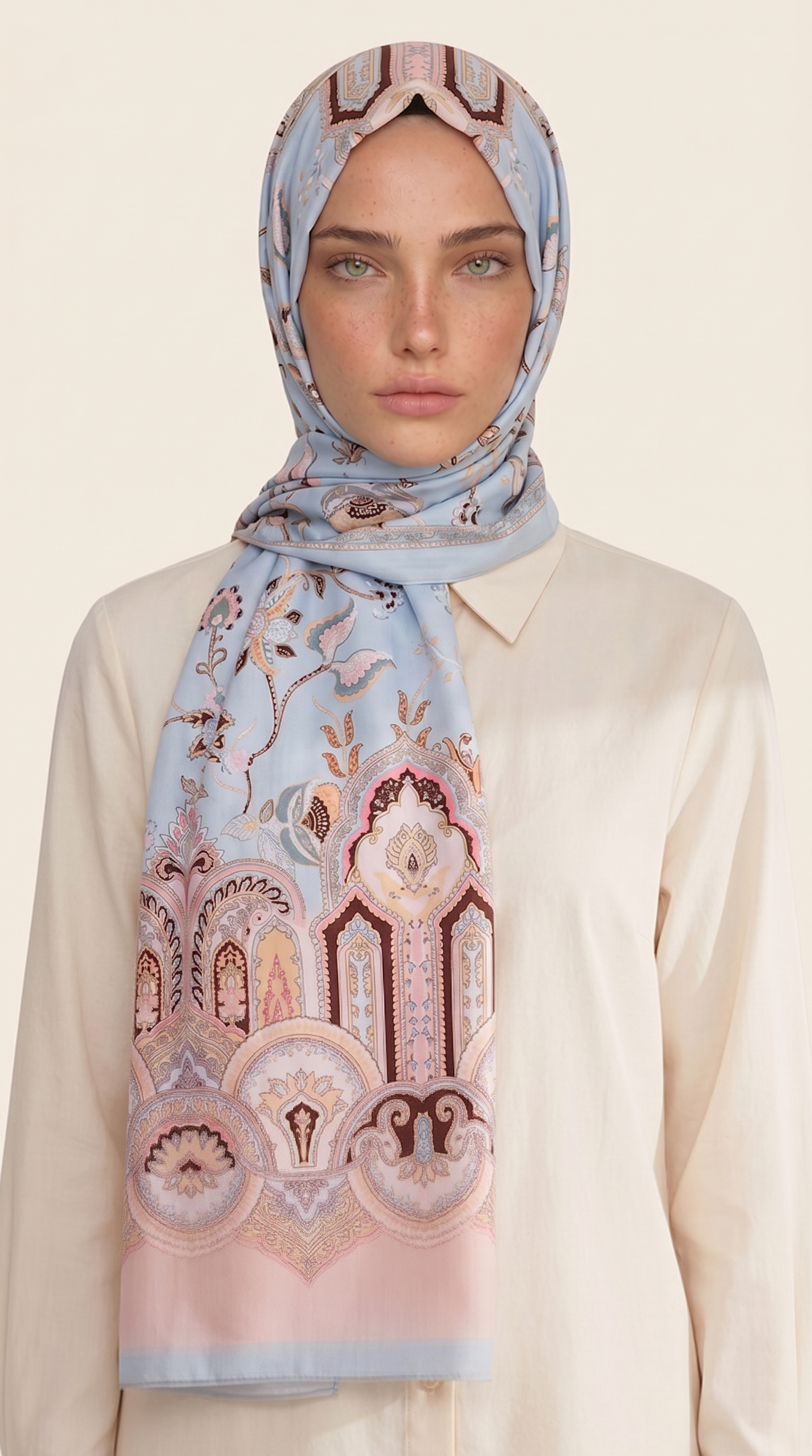 Karaca EşarpCOTTON ŞAL ALYA ETNİK DESENLİ COTTON ŞAL - MAVİ / SOMON