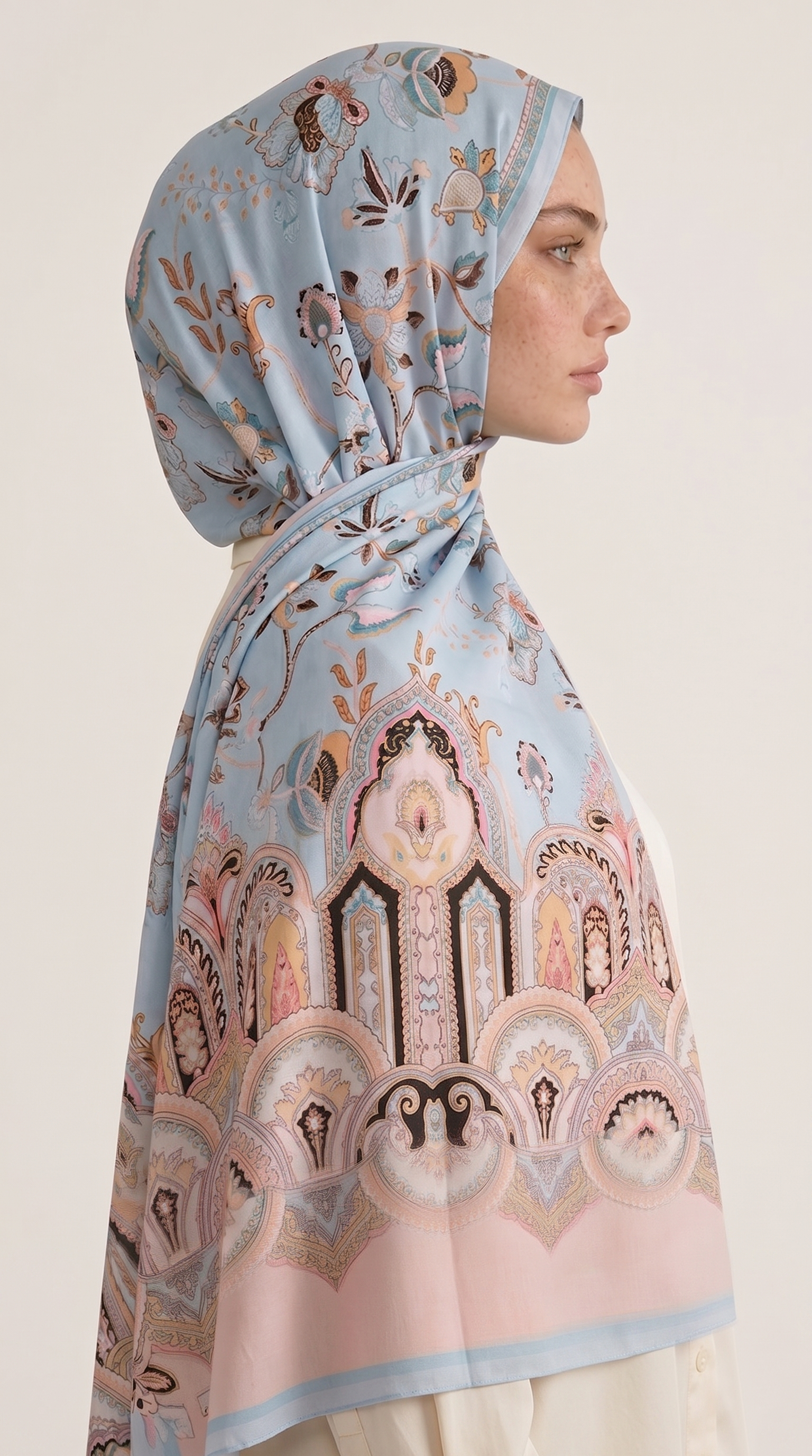 Karaca EşarpCOTTON ŞAL ALYA ETNİK DESENLİ COTTON ŞAL - MAVİ / SOMON