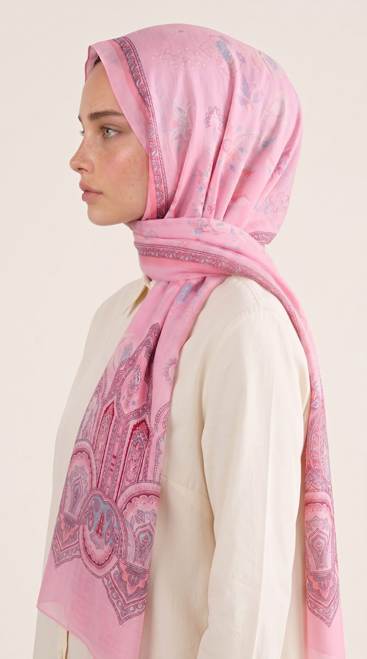Karaca EşarpCOTTON ŞAL ALYA ETNİK DESENLİ COTTON ŞAL - PEMBE