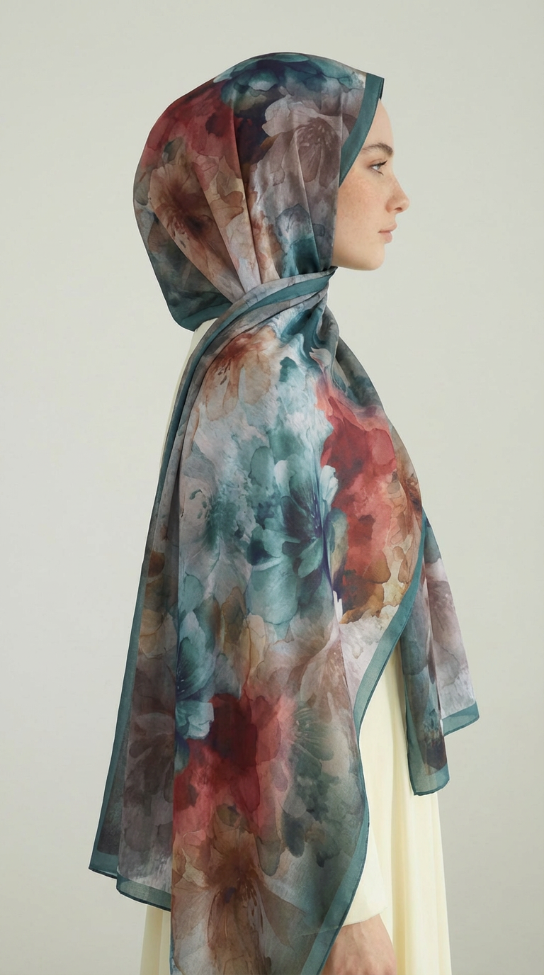 Karaca EşarpCOTTON ŞAL ÇİÇEK DESENLİ COTTON ŞAL - BUZ MAVİSİ / BEJ