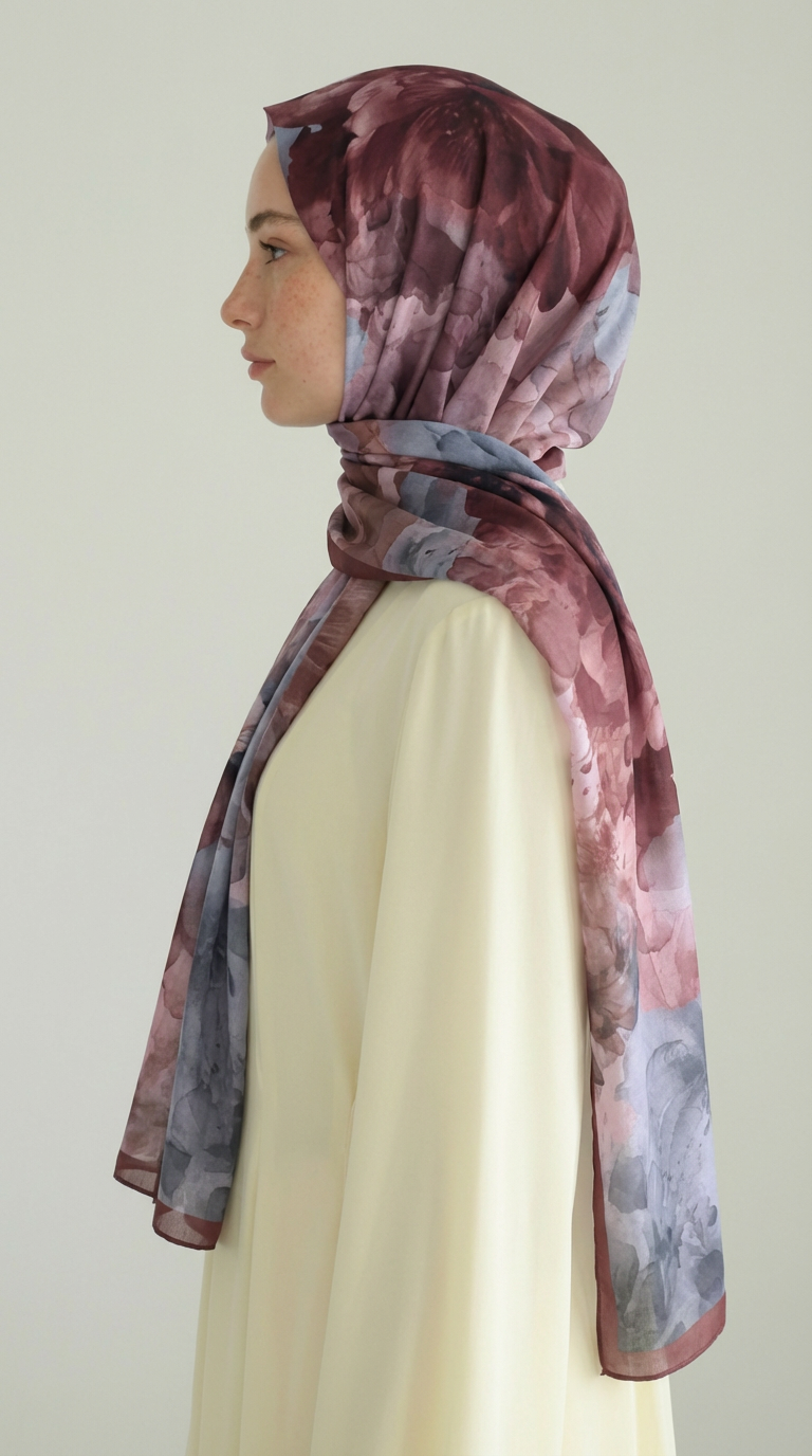 Karaca EşarpCOTTON ŞAL ÇİÇEK DESENLİ COTTON ŞAL - GÜL KURUSU / BEJ