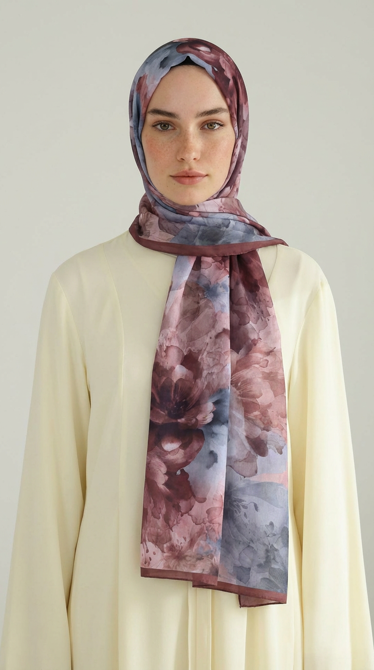 Karaca EşarpCOTTON ŞAL ÇİÇEK DESENLİ COTTON ŞAL - GÜL KURUSU / BEJ