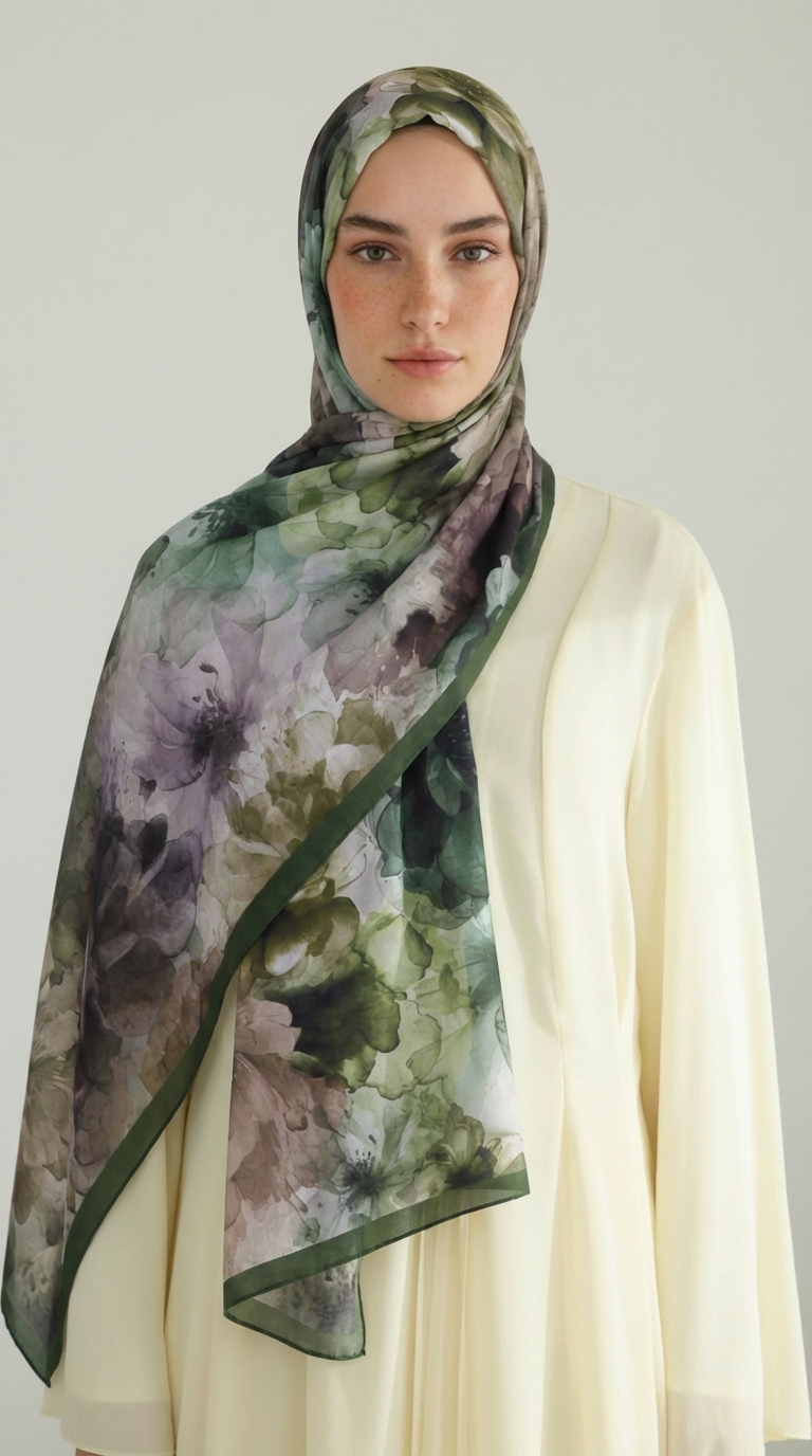 Karaca EşarpCOTTON ŞAL ÇİÇEK DESENLİ COTTON ŞAL - HAKİ