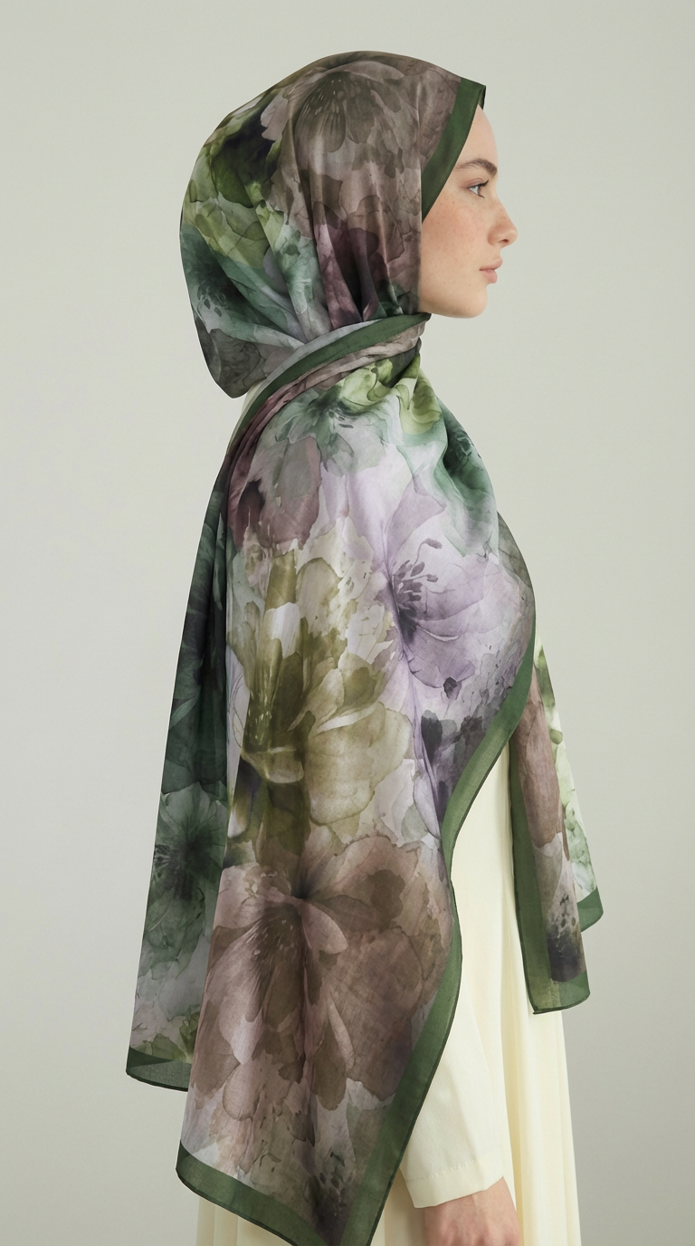 Karaca EşarpCOTTON ŞAL ÇİÇEK DESENLİ COTTON ŞAL - HAKİ