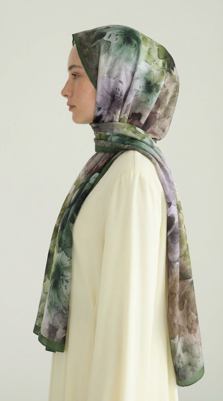 Karaca EşarpCOTTON ŞAL ÇİÇEK DESENLİ COTTON ŞAL - HAKİ