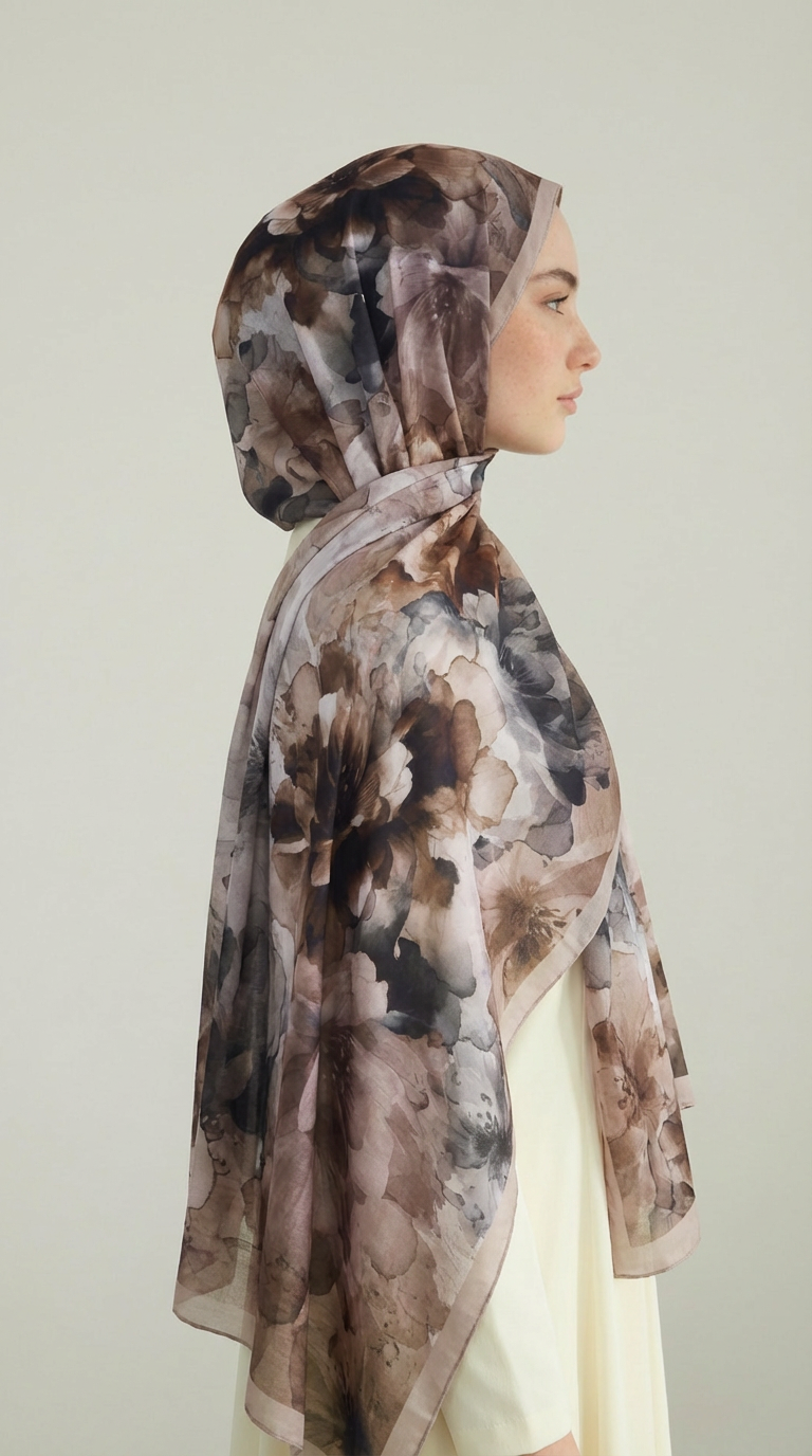 Karaca EşarpCOTTON ŞAL ÇİÇEK DESENLİ COTTON ŞAL -KAHVERENGİ / BEJ