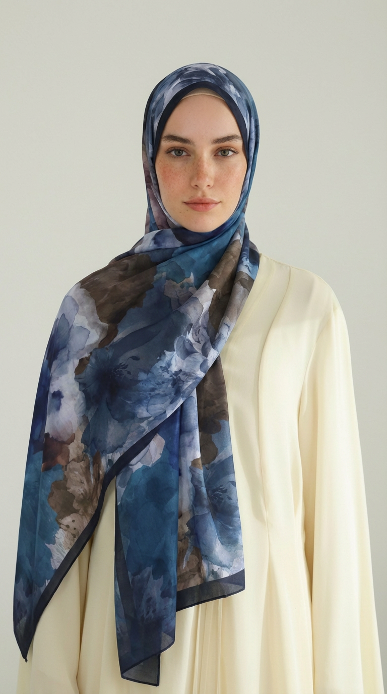 Karaca EşarpCOTTON ŞAL ÇİÇEK DESENLİ COTTON ŞAL - LACİVERT / KAHVERENGİ 