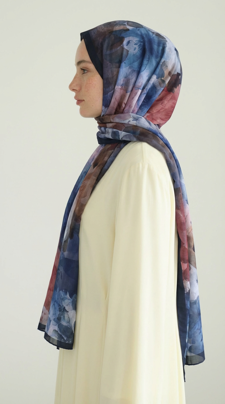 Karaca EşarpCOTTON ŞAL ÇİÇEK DESENLİ COTTON ŞAL - LACİVERT / MOR