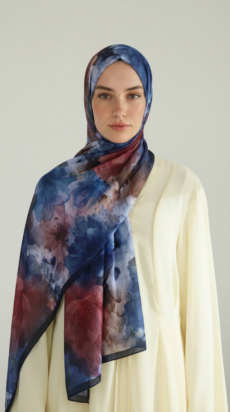 Karaca EşarpCOTTON ŞAL ÇİÇEK DESENLİ COTTON ŞAL - LACİVERT / MOR