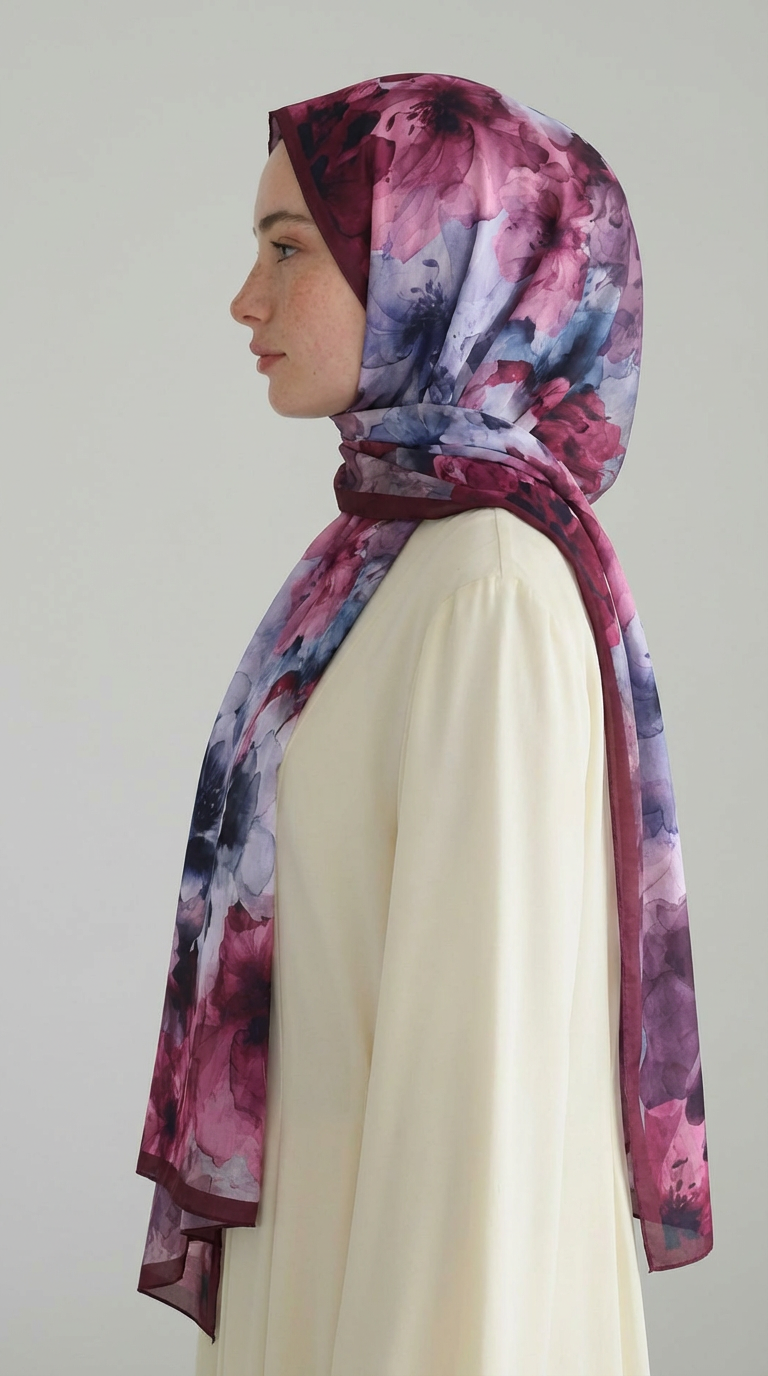 Karaca EşarpCOTTON ŞAL ÇİÇEK DESENLİ COTTON ŞAL - MAVİ / MOR 