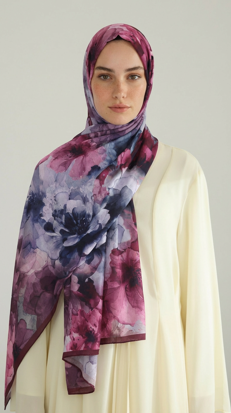 Karaca EşarpCOTTON ŞAL ÇİÇEK DESENLİ COTTON ŞAL - MAVİ / MOR 