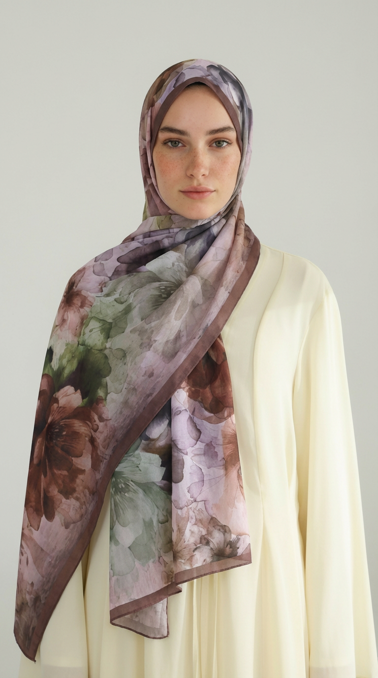 Karaca EşarpCOTTON ŞAL ÇİÇEK DESENLİ COTTON ŞAL - YEŞİL / KAHVERENGİ 
