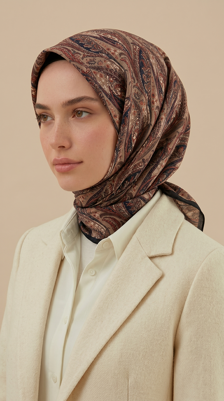 Karaca Eşarp ŞAL EŞARP EFSUN DESENLİ 120*120 CM COTTON EŞARP - BEJ / KIRMIZI