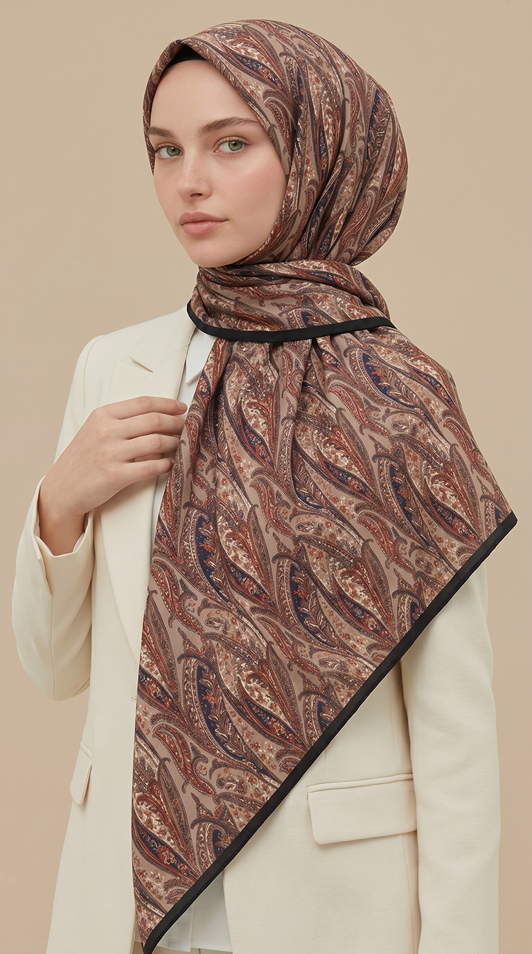 Karaca Eşarp ŞAL EŞARP EFSUN DESENLİ 120*120 CM COTTON EŞARP - BEJ / KIRMIZI