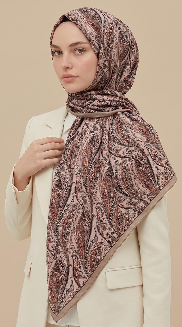 Karaca Eşarp ŞAL EŞARP EFSUN DESENLİ 120*120 CM COTTON EŞARP - KREM / TURUNCU 