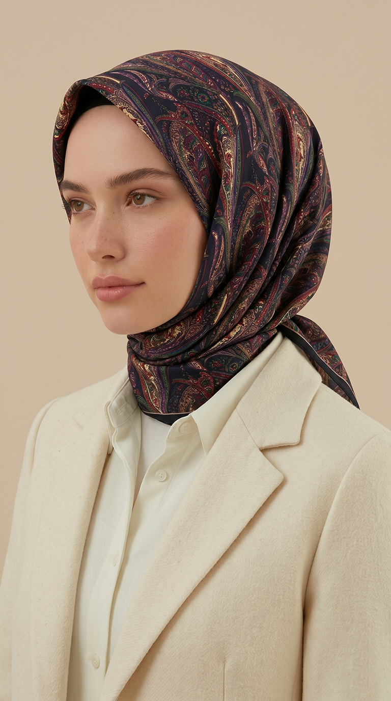 Karaca Eşarp ŞAL EŞARP EFSUN DESENLİ 120*120 CM COTTON EŞARP -KIRMIZI / LACİVERT 