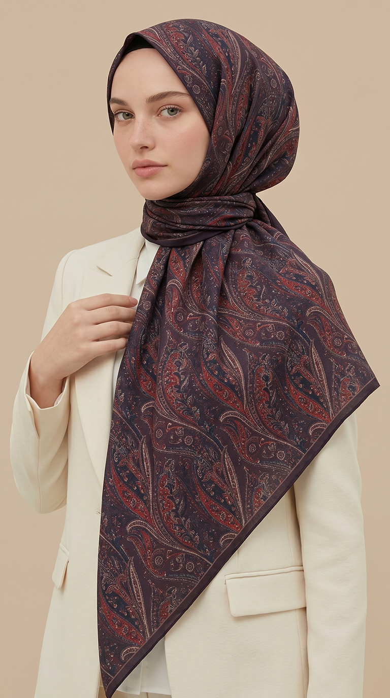 Karaca Eşarp ŞAL EŞARP EFSUN DESENLİ 120*120 CM COTTON EŞARP - MOR / MÜRDÜM