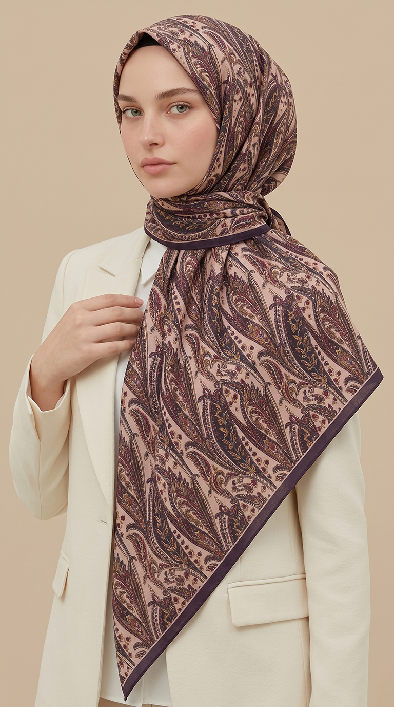 Karaca Eşarp ŞAL EŞARP EFSUN DESENLİ 120*120 CM COTTON EŞARP - PEMBE / MOR