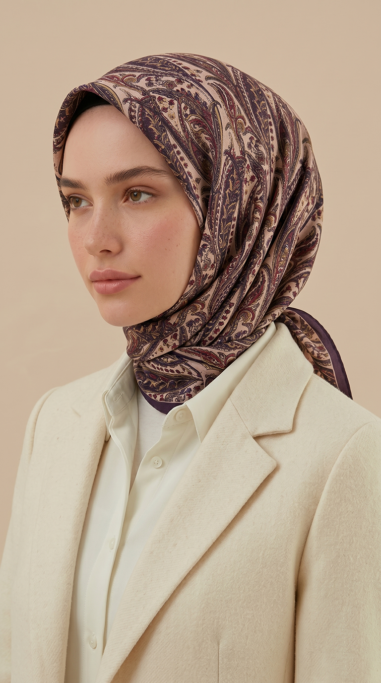 Karaca Eşarp ŞAL EŞARP EFSUN DESENLİ 120*120 CM COTTON EŞARP - PEMBE / MOR