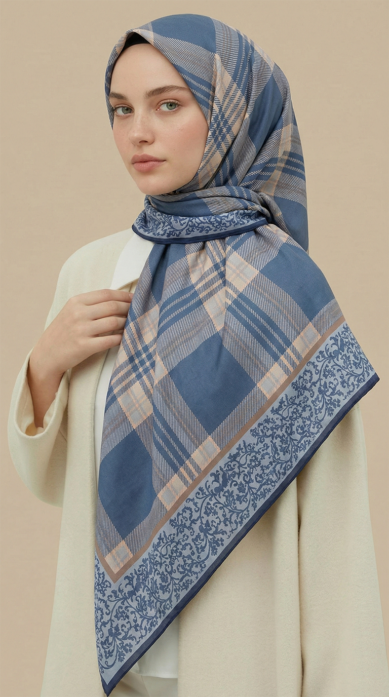 Karaca EşarpKOTON EŞARP EKOSE DESENLİ 100*100 CM COTTTON EŞARP - MAVİ