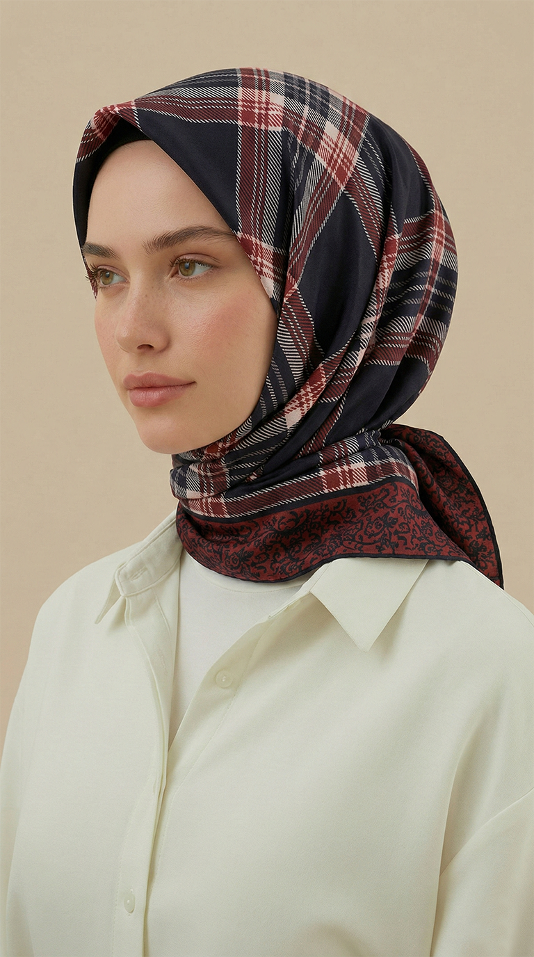 Karaca EşarpKOTON EŞARP EKOSE DESENLİ 100*1OO CM COTTON EŞARP  - KIRMIZI / SİYAH 