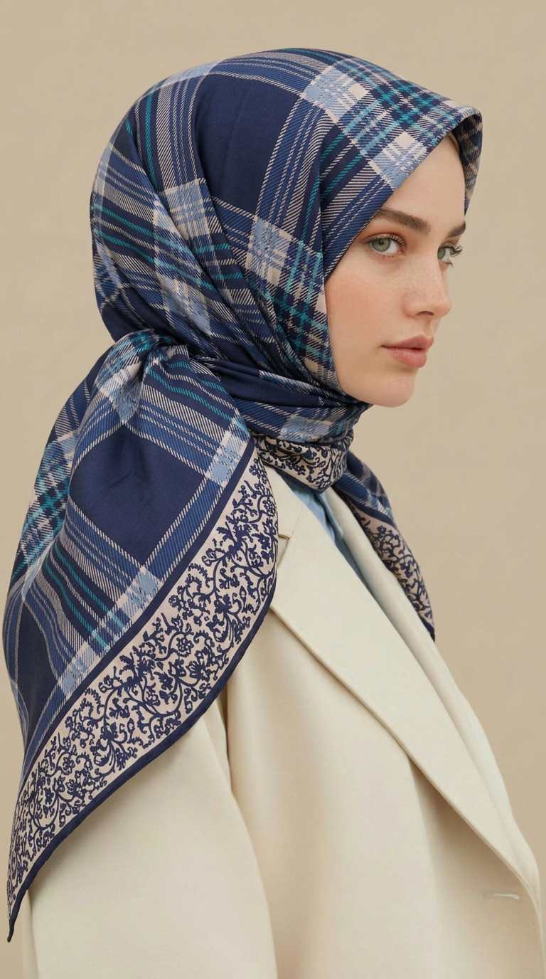 Karaca EşarpKOTON EŞARP EKOSE DESENLİ 100*1OO CM COTTON EŞARP - LACİVERT