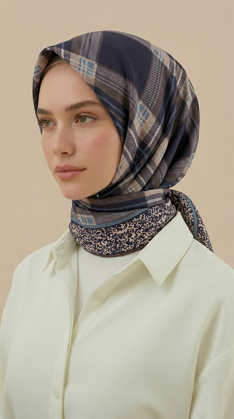 Karaca EşarpKOTON EŞARP EKOSE DESENLİ 100*1OO CM COTTON EŞARP - LACİVERT / İNDİGO