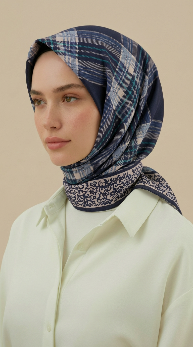 Karaca EşarpKOTON EŞARP EKOSE DESENLİ 100*1OO CM COTTON EŞARP - LACİVERT