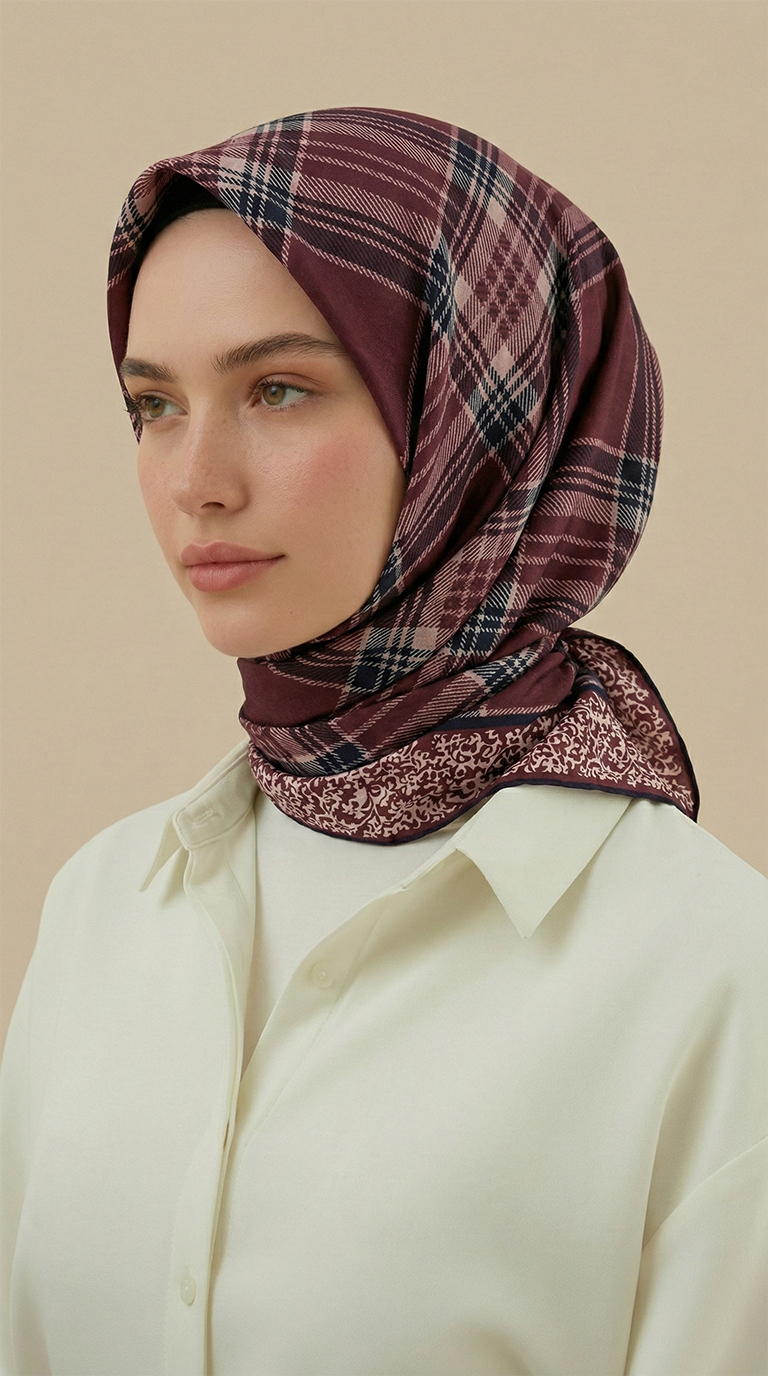 Karaca EşarpKOTON EŞARP EKOSE DESENLİ 100*1OO CM COTTON EŞARP - SİYAH / MÜRDÜM