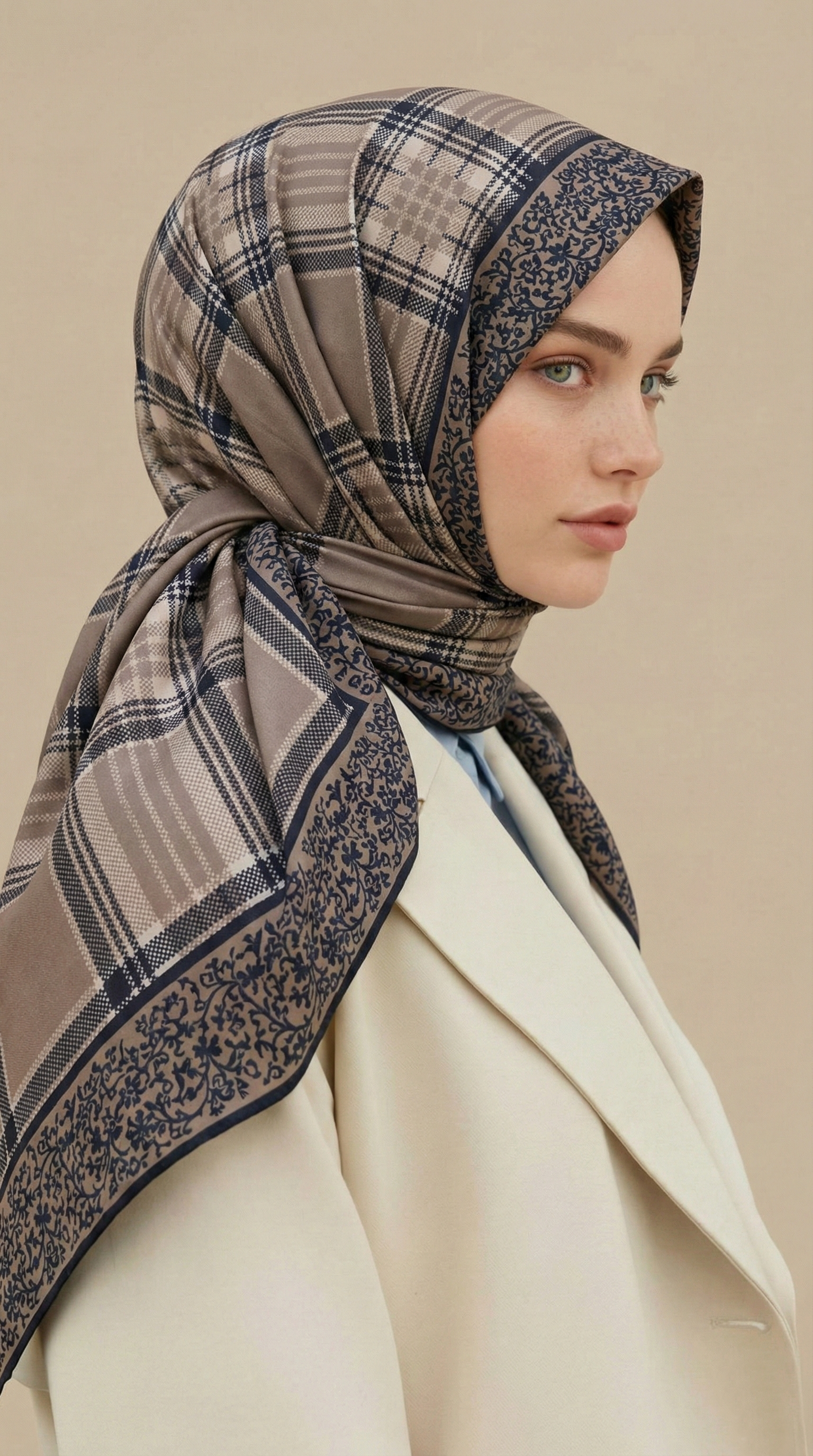 Karaca EşarpKOTON EŞARP EKOSE DESENLİ 100*1OO CM COTTON EŞARP - SİYAH / BEJ