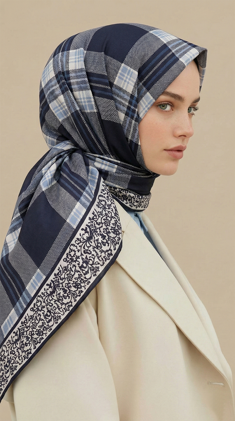 Karaca EşarpKOTON EŞARP EKOSE DESENLİ 100*1OO CM COTTON EŞARP - SİYAH / BEYAZ