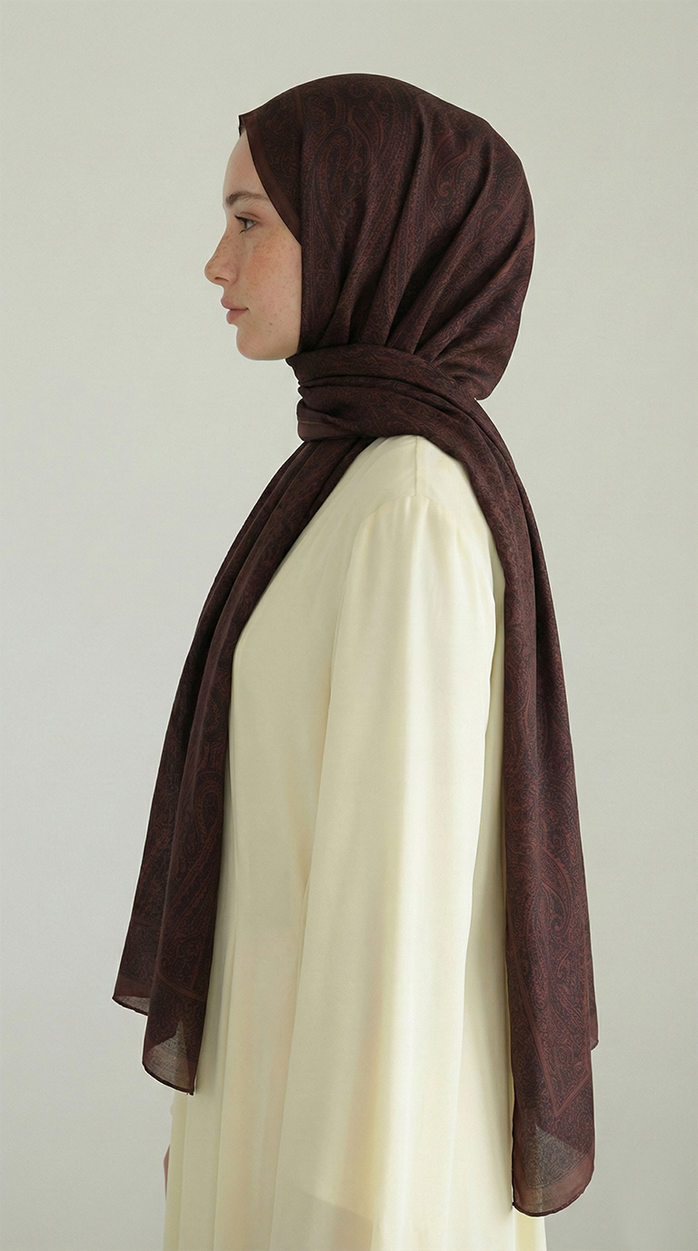 Karaca EşarpHİNT İPEĞİ ELEGANT DESENLİ VUAL İPEK ŞAL -BORDO