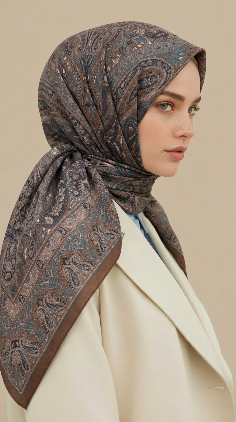 Karaca Eşarp ŞAL EŞARP ETNİK DESEN 120 * 120 CM COTTON ŞAL EŞARP - KAHVERENGİ / YEŞİL