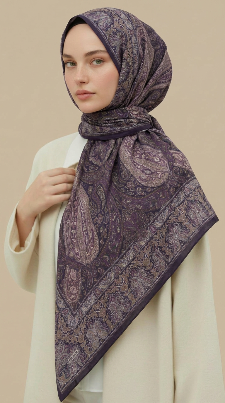 Karaca Eşarp ŞAL EŞARP ETNİK DESEN 120 * 120 CM COTTON ŞAL EŞARP - LİLA / MOR