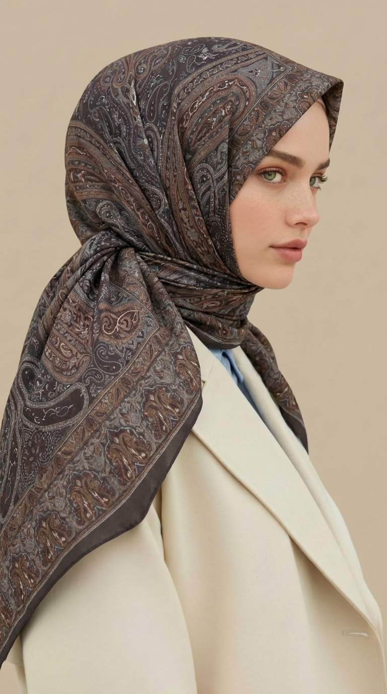 Karaca Eşarp ŞAL EŞARP ETNİK DESEN 120 CM COTTON ŞAL EŞARP - GRİ/ HAKİ 