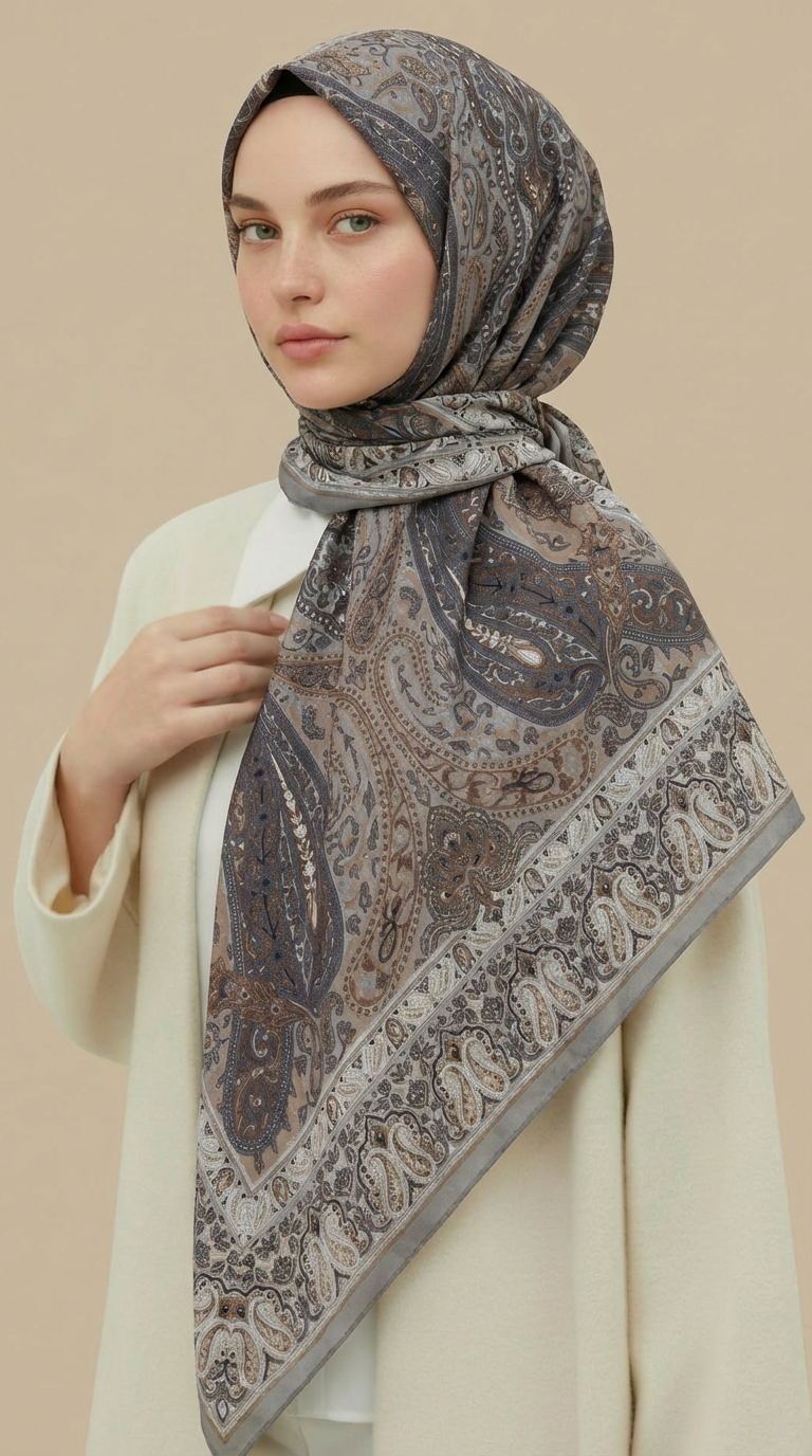 Karaca Eşarp ŞAL EŞARP ETNİK DESEN 120 CM COTTON ŞAL EŞARP - GRİ / BEJ